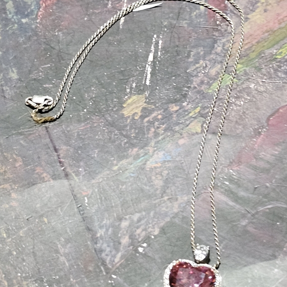 Radiant Pink Heart Necklace with Sparkling Accents 925 Silver - Picture 8 of 12